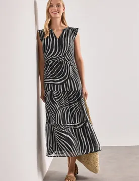 Maxi-Kleid aus Chiffon mit Print female Schwarz