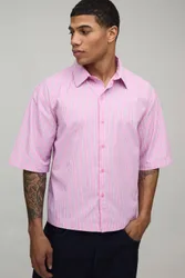 Herren Übergroßes Kastenförmiges Kurzarmhemd Mit Mehrfachstreifenmuster Pink Größe 3XL