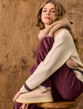 Doposci bassi con plateau in similcamoscio - beige