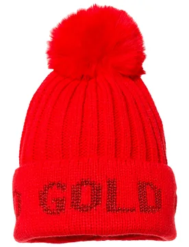 Wollmütze mit Bommel Hodd Flame für Damen aus Wolle Rot - Goldbergh - FashionsVida