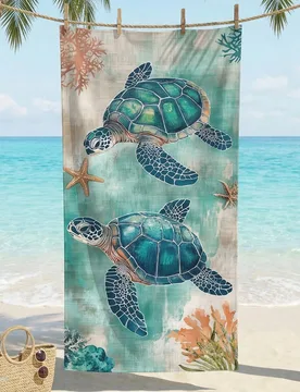 Pieza Toalla de playa estampada, toalla de natación, toalla con tema de tortuga marina, toalla de playa de moda, toalla súper absorbente adecuada pa - Shein - FashionsVida