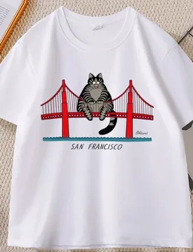 B-Kliban Cat San Francisco T-Shirt for Men Women Casual Cotton Short Sleeve Round Neck T Shirt Man Designer Clothes Streetwear - Aliexpress - FashionsVida