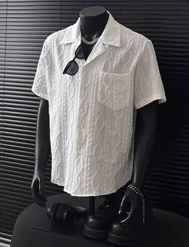 Short Sleeved Shirt Men's Summer High-end Texture T-shirt Cardigan Five Quarter Sleeve - Aliexpress - FashionsVida