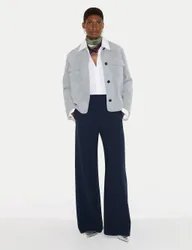 Crepe Pintuck Detail Wide Leg Trousers Navy female