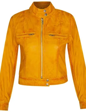 Women's Plain Leather Moto Biker Jacket-Braga in Yellow Size: 8 - Yellow - Size: 8 - Infinity Leather - FashionsVida