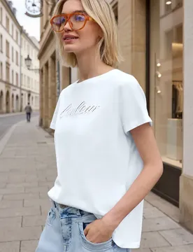 Street One Kurzarm Shirt mit Wording Emboidery female Weiß