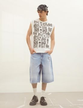 Bermuda En Jean Baggy Fit 36 Bleu Clair