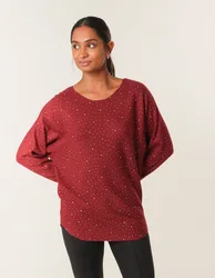 Jumper With Silver Rhinestones - M/L / BERRY - female