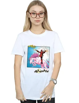 Women's Deadpool Hey You Cotton Boyfriend T-Shirt in White Size: 2XL - White - Size: 2XL - Marvel - FashionsVida