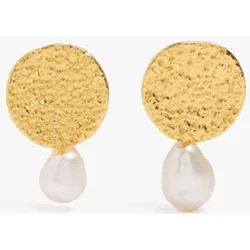 Pendientes de plata de ley con baño de oro de 18 k con perlas decorativas texturizados