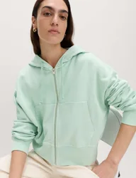 Pure Cotton Garment Dye Zip Up Hoodie Soft Green female