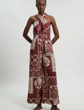 Women's Petite Linen viscose tile print belted woven jumpsuit in Brown Size: 4 - Brown - Size: 4 - Karen millen - FashionsVida