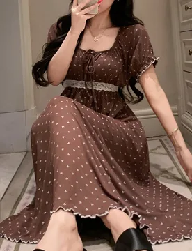 Camisón largo con volantes y encaje de estilo floral francés, vestido de pijama para mujer - Shein - FashionsVida