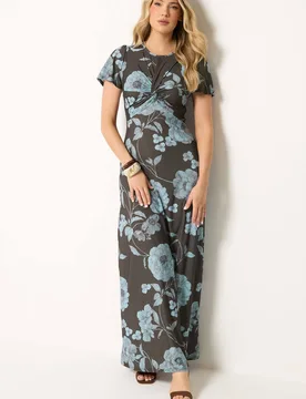 Women's Tall Floral Twist Front Maxi Dress in Chocolate Size: 12 - Chocolate - Size: 12 - Long tall sally - FashionsVida