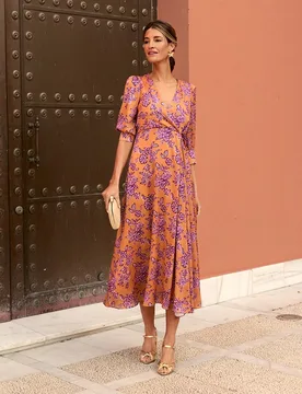 Vestido de invitada mangas abullonadas estampado floral - Polin et Moi - FashionsVida
