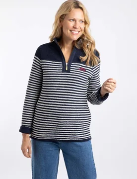 Ember Womens 1/4 Zip Striped Macaroni Gold Edition - - Size: 20 - Weird Fish - FashionsVida