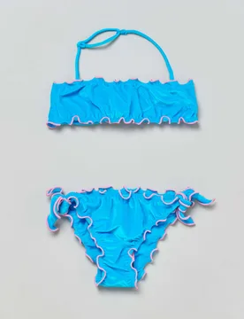 Bikini Emy a fascia azzurro in ciniglia con profili rosa - MC2 SAINT BARTH - FashionsVida