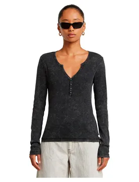 T-shirt à Manches Longues Deep Henley Dark Black Gd 2XS