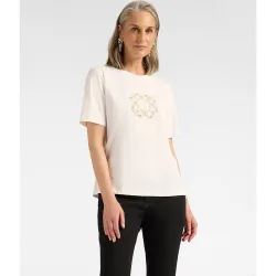 Camiseta de mujer de algodón con bordado monogram bordado monogram delante