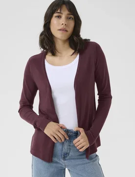 Astrid Long Sleeve Open Cardigan Sweater - Wine - Size: S - Kaffe - FashionsVida