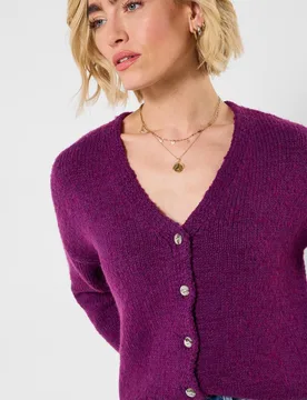 Women's Button Front Long Sleeve V-Neck Cardigan Sweater in Plum Size: 20 - Plum - Size: 20 - Joe browns - FashionsVida