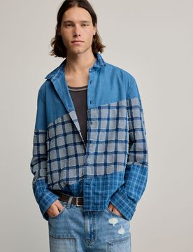 Camisa patch cuadros, Hombre, Algodon, Azul, S