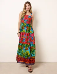 Tropical Beaded Detailed Tiered Maxi Dress - M / MULTI - female