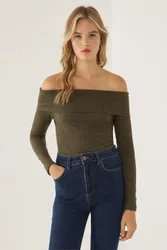 Womens Off Shoulder Jersey Top - Green