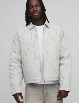 Herren Geknitterte Strukturierte Jacke Mit Stehkragen White Größe Medium - boohooMAN - FashionsVida