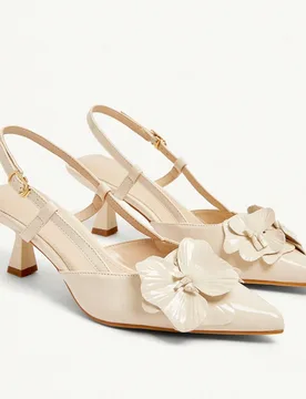 Nuevos tacones de aguja de verano con punta puntiaguda y flor de iris, zapatos elegantes y románticos de cuero patente color albaricoque para mujer, - Shein - FashionsVida
