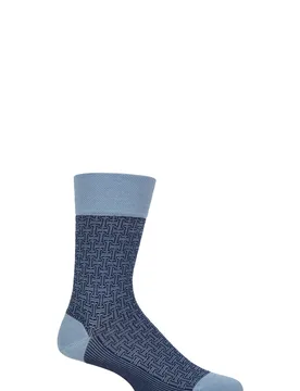 Mens 1 Pair Falke Sensitive London Cotton Patterned Left and Right Socks With Comfort Cuff Sky Blue 5.5-8 Mens - Blue - Size: 5.5-8 Mens - SockShop - FashionsVida
