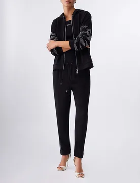Felpa con cappuccio Liu Jo Sport nera in misto cotone con strass effetto zebrato - Liujo - FashionsVida