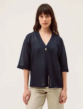 V-Neck Button Detail Short Sleeve Cardigan Navy female - Monsoon - FashionsVida