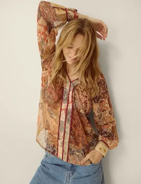 Printed V-Neck Blouse Brown Mix female - Monsoon - FashionsVida