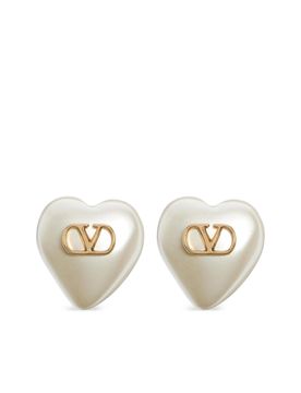 VLogo Signature Metal and Glass Pearl Stud Earrings, 1.5 x 1.5 cm
