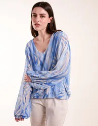 Watercolour V Neck Top - M/L / BLUE - female
