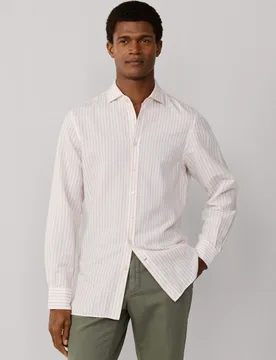 Tailored Fit Cotton Rich Striped Shirt Orange Mix male - Hackett - FashionsVida