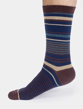 Variated Stripe Bamboo Crew Socks - Brown - UK7-11 - Thought - FashionsVida