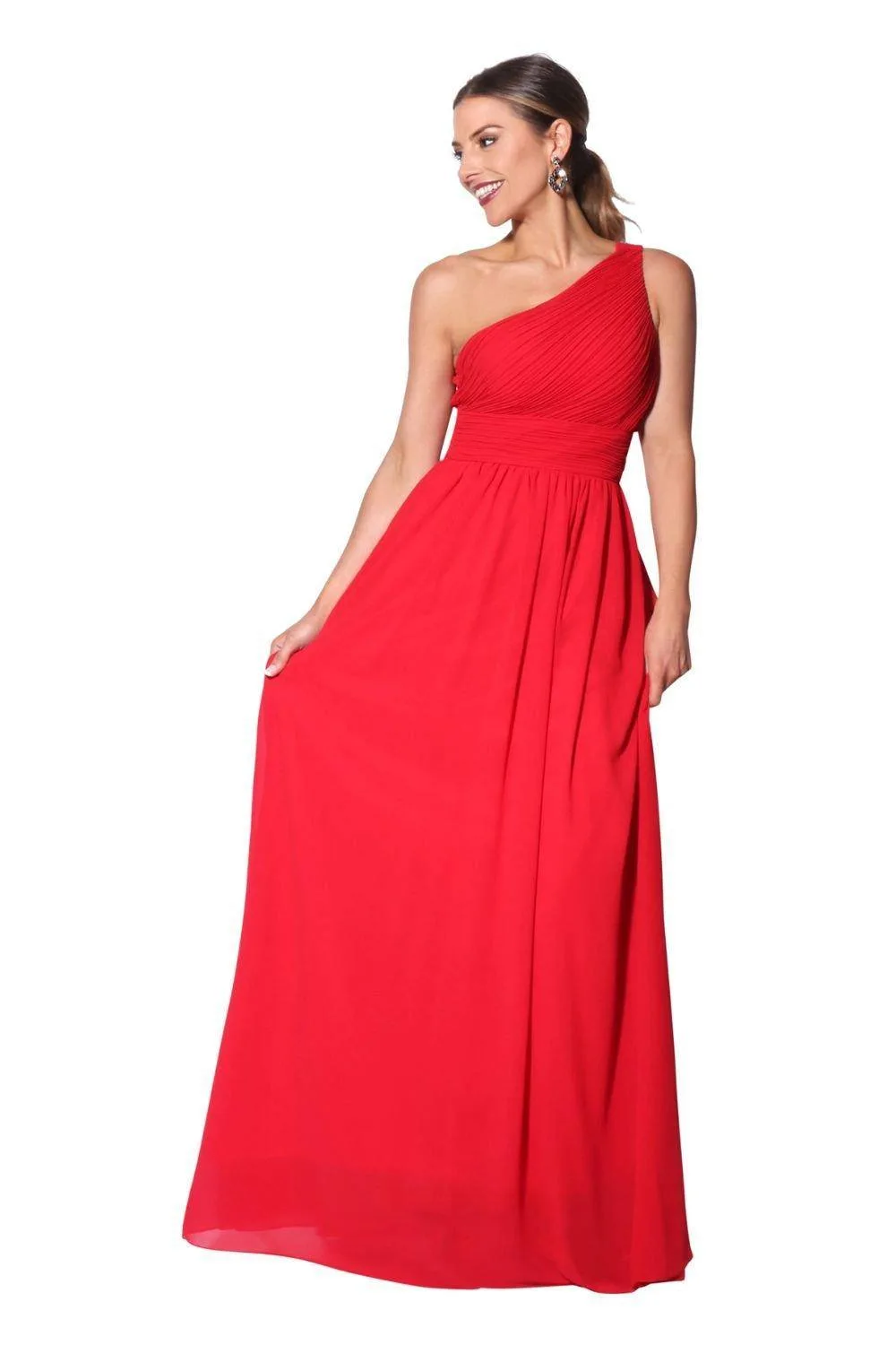 One Shoulder Evening Maxi Dress - Red - Size: 18 - KRISP - FashionsVida