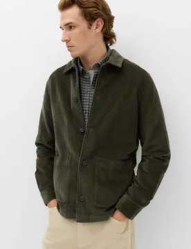 Pure Cotton Corduroy Garment Dye Overshirt Hunter Green male - M&S - FashionsVida