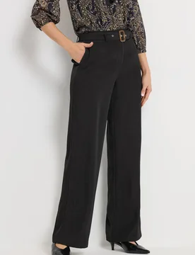 Women's Tall Belted Wide Leg Trousers in Black Size: 16L - Black - Size: 16L - Long tall sally - FashionsVida