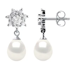 Womens Earrings Dangle Freshwater Pearls 7-8mm White Pears Jewelery 925 Silver - One Size
