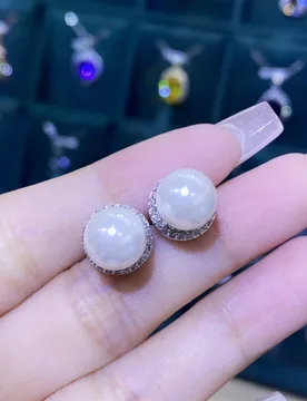 Natural Shell Comparable to Pearl Round Full Diamond Open Ring for Women Elegant Noble Pendant Earring Set - Aliexpress - FashionsVida