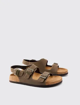 Herren Doppelriemen-Schnallensandale Olive Größe 45 - boohooMAN - FashionsVida