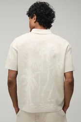 Herren Entspanntes Gestricktes Hemd Mit Palmen-Jacquard-Muster Stone Größe Medium