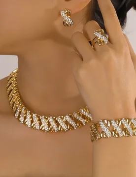 Hot Selling Fashion Jewelry Set Party Women's Neck Chain Bracelet Earrings Ring Suitable for Gift Giving Popular Accessories - Aliexpress - FashionsVida