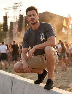 T-shirt in cotone con stampa di cane - steel blue