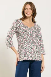 Floral Henley Top - Multicolor - Size: 14