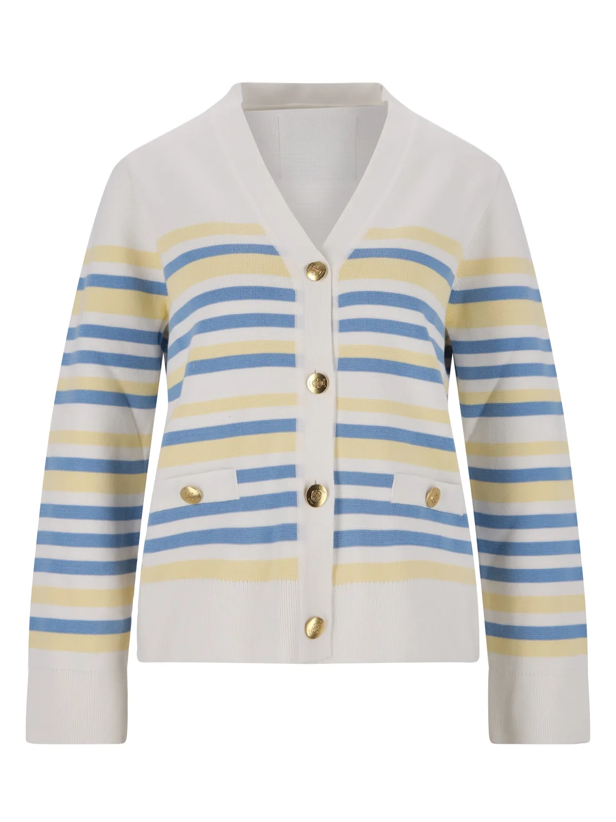 TEXTURED STRIPED V-NECK CARDIGAN feale - M - FashionsVida