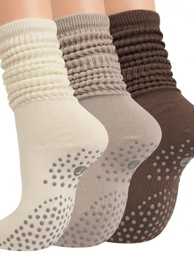 Pares de calcetines de yoga con agarre de silicona para mujer, aptos para todas las estaciones, calcetines de ballet y pilates antideslizantes para ej - Shein - FashionsVida